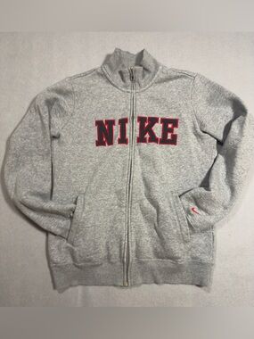 Nike Light Gray Full-Zip Jacket with Red Lettering